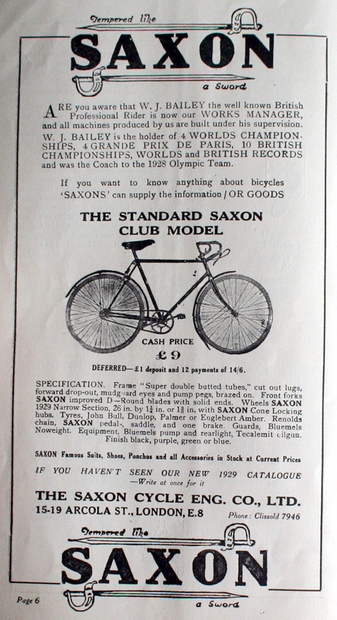 1920s Saxon the Saxon Cycle Co Ltd 1519 Arcola St London E8